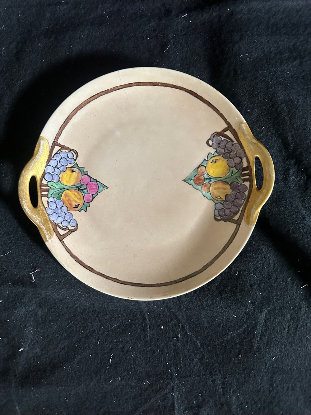 Hand-Painted Fruit Motif Ceramic Serving Tray - Cream and Gold